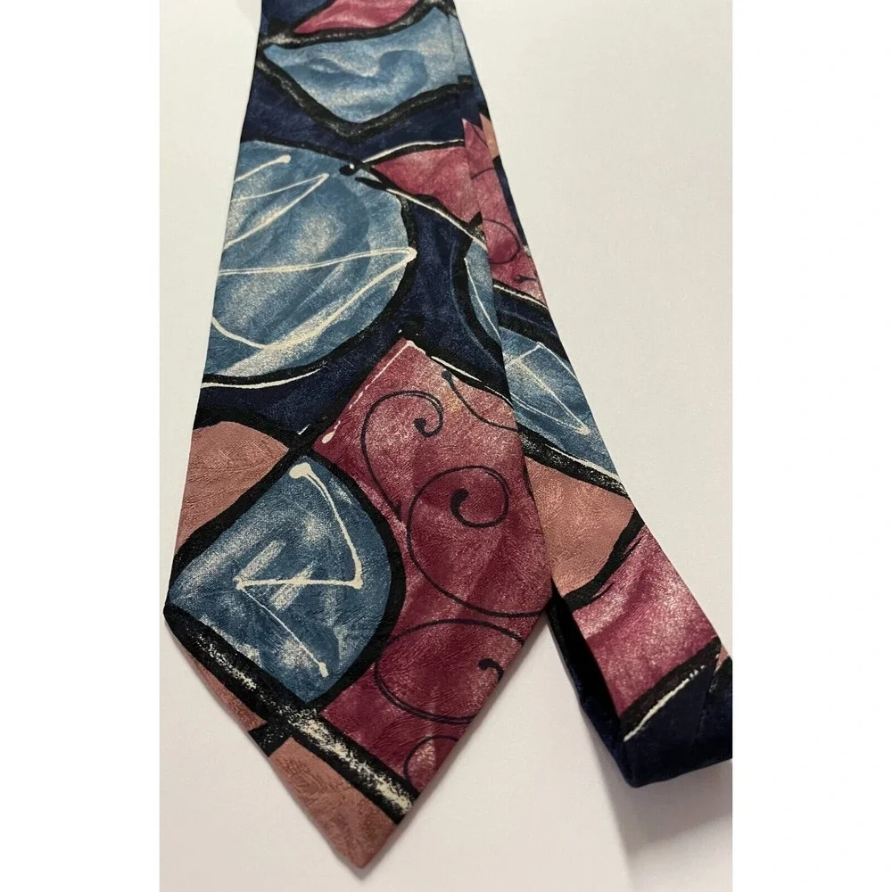 Mens Tie Necktie Premier Edition Kuppenheimer Abstract Navy Blue White Mauve NEW